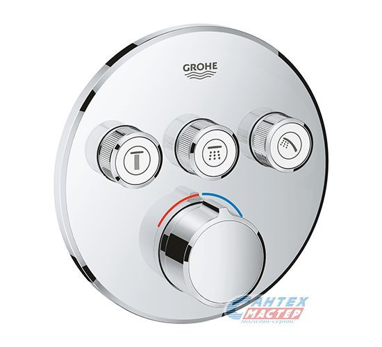 Смеситель для душа Grohe Grohtherm SmartControl термостатический, скрытого монтажа, на 3 выхода, керамический, настенный, без излива/шланга/лейки, латунь хром