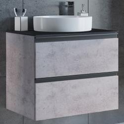 Тумба с раковиной Comforty Эдинбург 60-2, 60х70,5х40 см, подвесная, 2 выдвижных ящика, ЛДСП, прямоугольная, цвет- светлый бетон/черный/раковина COMFORTY 9111,  круглая, цвет белый, накладная