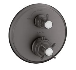 Смеситель для душа Axor Montreux Ecostat E, с запорным вентилем, термостатический, с крестообразной рукояткой, скрытого/настенного монтажа, без излива/шланга/лейки, круглый, латунный, цвет шлифованный черный хром, с термостатом Смеситель для душа Axor Montreux Ecostat E, с запорным вентилем, термостатический, с крестообразной рукояткой, скрытого/настенного монтажа, без излива/шланга/лейки, круглый, латунный, цвет шлифованный черный хром, с термостатом