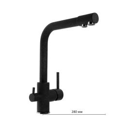 Смеситель для кухни/мойки Accoona, с подключением к фильтру с питьевой водой, однорычажный, поворотный, керамический, длина излива 247 мм, латунь, цвет черный матовый