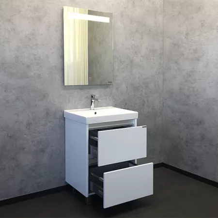 Тумба с раковиной Comforty Дублин 60, 60,5х85х46 см, напольная, 2 выдвижных ящика, ЛДСП/МДФ, прямоугольная, цвет- белый/раковина COMFORTY 8056, прямоугольная, цвет белый, встраиваемая