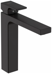 Смеситель для раковины Hansgrohe Vernis Shape 190, однорычажный, фиксированный излив, длина излива 18,1 см, керамический, латунь, цвет матовый черный, с донным клапаном