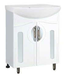 Тумба с раковиной GRADEONIKA Селена 60, 58,9х28,6х69,5 см, напольная, 2 распашные дверцы, вставки из влагостойкого зеркального полотна, ЛДСП/МДФ, прямоугольная, цвет белый 51844