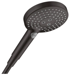 Лейка душевая Hansgrohe Raindance Select S 120 Air 3jet, настенная, круглая, с 3 режимами, регулируемая, пластмассовая, цвет матовый черный, ручная, для душа/ванной