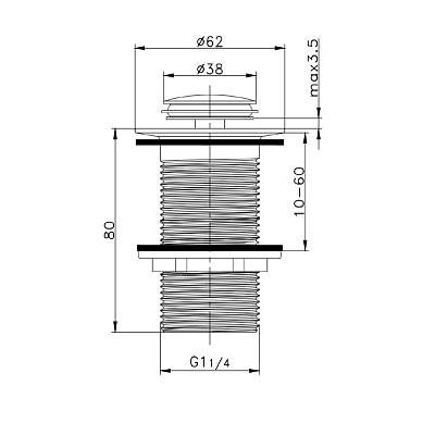 Донный клапан Raglo R600.04.06, без перелива, цвет черный, click/clack, латунь, для раковины/умывальника 