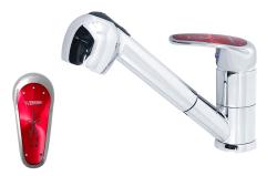 Смеситель для кухни/мойки Варион КАRАТ Красный, однорычажный, поворотный, керамический, с выдвижной лейкой, длина излива 210 мм, латунь, цвет хром