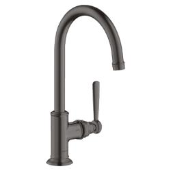 Смеситель для раковины Axor Montreux 210, однорычажный, с рычаговой рукояткой, поворотный излив, длина излива 17,5 см, керамический, латунь, цвет шлифованный черный хром, с незапираемым сливным набором