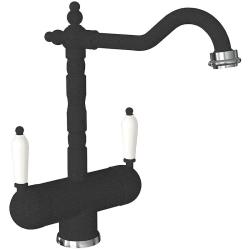 Смеситель для кухни Florentina Ария, однорычажный, поворотный, керамический, с высоким изливом Г-образной формы, высота излива 22,8 см, латунь, с подключением к фильтру чистой воды, цвет черный