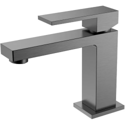 Смеситель для раковины/умывальника Boheme Qubic, однорычажный, неповоротный, керамический, длина излива 126 мм, латунь, цвет оружейная сталь матовая