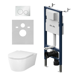 Комплект унитаза с инсталляцией AM.PM Func, c сиденьем микролифт, с пневматической клавишей цвет белый (кнопкой, клавишей двойного смыва), система для подвесного унитаза, со скрытым смывным бачком (бак), с подвесным унитазом