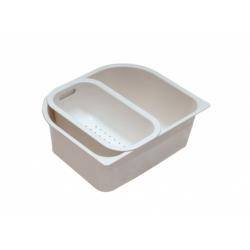 Коландер для мойки Oulin 375х320 мм, состоит из большой и малой корзин, для кухонных моек, прямоугольный, пластиковый, цвет белый, подходит для моек OL-330, устанавливается на мойку, для кухни