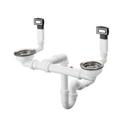 Слив-перелив Hansgrohe D15-10 (с сифоном), для кухонной мойки с двумя чашами, пластиковый/нержавеющая сталь, диаметр: 40/50, цвет нержавеющая сталь, ручное управление, фильтр-корзинка: 3 1/2"