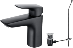 Смеситель для раковины/умывальника Aquatek Вега однорычажный, неповоротный, фиксированный излив, длина 115 мм высота 97 мм, латунь, цвет матовый черный, с донным клапаном