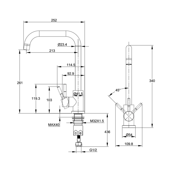 Смеситель для кухни/мойки Cersanit Como однорычажный, поворотный/ п-образный излив, керамический, высота 261 мм, длина 213 мм, нержавеющая сталь, цвет матовый черный