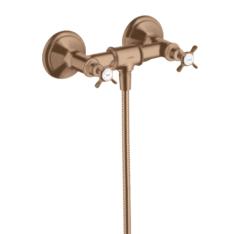 Смеситель для душа Axor Montreux, двухвентильный, с крестообразными рукоятками, внешнего/наружнего монтажа, настенный, без излива/шланга/лейки, керамический, латунный, цвет шлифованное красное золото Смеситель для душа Axor Montreux, двухвентильный, с крестообразными рукоятками, внешнего/наружнего монтажа, настенный, без излива/шланга/лейки, керамический, латунный, цвет шлифованное красное золото