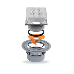 Трап Metaleks с решеткой LINEA 15х15 см, D 50, цвет хром, для душа в полу, с сухим затвором, вертикальный выпуск, нержавеющая сталь, квадратный