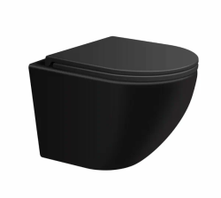 Унитаз подвесной Sintesi Evi, черный матовый, горизонтальный (прямой) выпуск, безободковый, с быстросьемным сиденьем микролифт, дюропласт, антивсплеск, под скрытый бачок