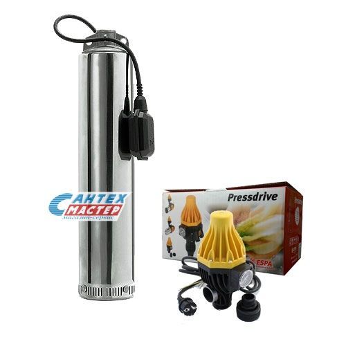 Насос погружной Espa ACUARIA 07 4M N PRESSDRIVE R, 3.6 м³/ч, напор - 41.8 м, 0.8 кВт (220 В) с нижним забором (скважинный, колодезный) , с поплавком, электрический, нержавеющая сталь, для скважины, бытовой, для чистой воды