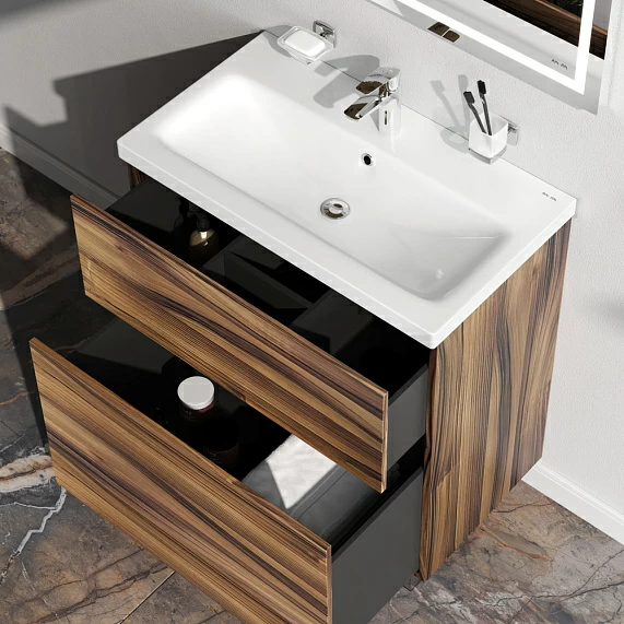 Тумба под раковину AM.PM Gem 75, 750x408x710 мм, напольная, цвет под дерево орех, 2 выдвижных ящика, под раковину/умывальник, прямоугольная, правая/левая, универсальная