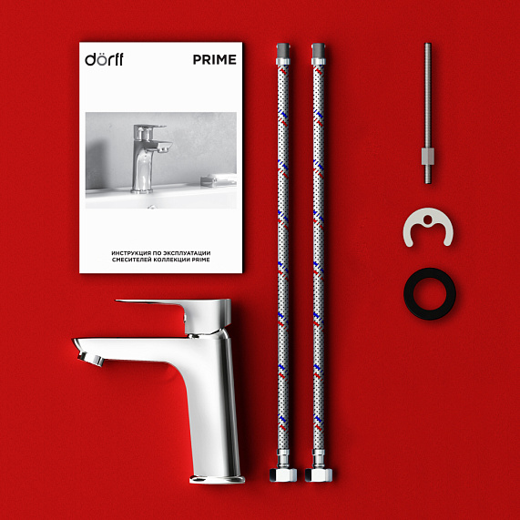 Смеситель для раковины Dorff Prime однорычажный, излив короткий, длина 115 мм, керамический, латунь, цвет хром