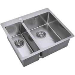 Мойка кухонная ZorG Light, 59х51х20 см, две чаши, нержавеющая сталь, прямоугольная, цвет: нержавеющая сталь, с отверстием под смеситель, без крыла, правосторонняя, слив-перелив, врезная