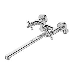 Смеситель для ванны/душа IDDIS Acros, двухвентильный, настенный, неповоротный, керамическая кранбукса, длина излива 350 мм, латунь, цвет хром