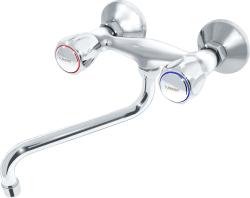 Смеситель для кухни/мойки Варион В.П. Парма, настенный, двухвентильный, поворотный, кран-буксы, длина излива 300 мм, латунь, цвет хром