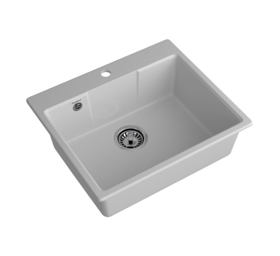 Мойка GranFest URBAN 658, 58х49 см, врезная, кварц, прямоугольная, цвет серый, с отверстием под смеситель, слив-перелив, без крыла, для кухни