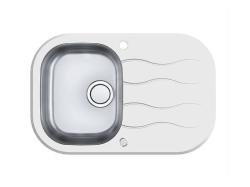 Мойка кухонная ALVEUS WAVE UP 20 76х50х17,5 см, врезная/встраиваемая сверху, с крылом, закаленное стекло/нержавеющая сталь, прямоугольная, цвет белый, с отверстием под смеситель