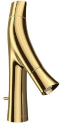 Смеситель для раковины Axor Starck Organic 80, двухвентильный, фиксированный излив, длина излива 11,6 см, керамический, латунь, цвет полированное золото, со сливным гарнитуром