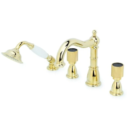 Смеситель для ванны/душа Boheme Royal Cristal Black, двухвентильный, на борт ванны, керамический, поворотный, длина излива 170 мм, латунь, цвет золото