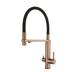 Смеситель для кухни/мойки Knotlor Infinity, с подключением к фильтру, однорычажный, поворотный, керамический, R-излив, гибкий, длина 237 мм, бронза матовая/черный, нержавеющая сталь