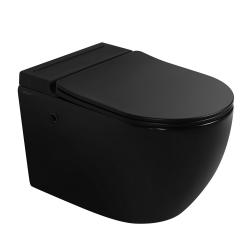 Унитаз подвесной ABBER Bequem 580х360х380 мм цвет черный матовый, горизонтальный (прямой) выпуск, импульсный смыв, система антивсплеск, безободковый, с сиденьем микролифт, дюропласт, под скрытый бачок AC1108PMB