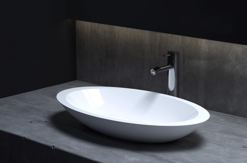 Раковина Salini CALLISTA 102 окраска по RAL 58х35 мраморная, накладная, овальная/чаша, цвет RAL матовый,  без отверстия под смеситель, без слива-перелива, на столешницу