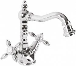 Смеситель для биде Cezares Nostalgia, двухвентильный, низкий, длина излива 155 мм, неповоротный, керамический, латунь, цвет хром, с донным клапаном