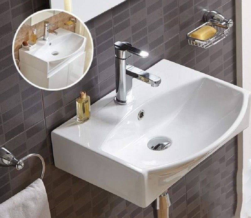 Раковина для ванной CeramaLux 78014C 50х14х40 подвесная, прямоугольная, керамическая/фарфоровая, цвет белый, с отверстием под смеситель, слив-перелив