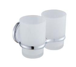 Стаканы с держателем Ekko, настенный, цвет-хром/белый, металл/стекло, форма округлая, для душа/ванны/зубных щеток, в ванную комнату