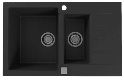 Мойка кухонная ALVEUS GRANITAL CADIT 70 CARBON-G91 79х50х20 см, врезная/встраиваемая сверху, две чаши, с крылом, искусственный гранит, прямоугольная, цвет карбон, с отверстием под смеситель