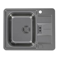 Мойка кухонная ALVEUS LINE MONARCH 60 ANTHRACITE 61,5х50х16 см, врезная/встраиваемая сверху, с крылом, нержавеющая сталь с PVD покрытием, прямоугольная, цвет антрацит, с отверстием под смеситель