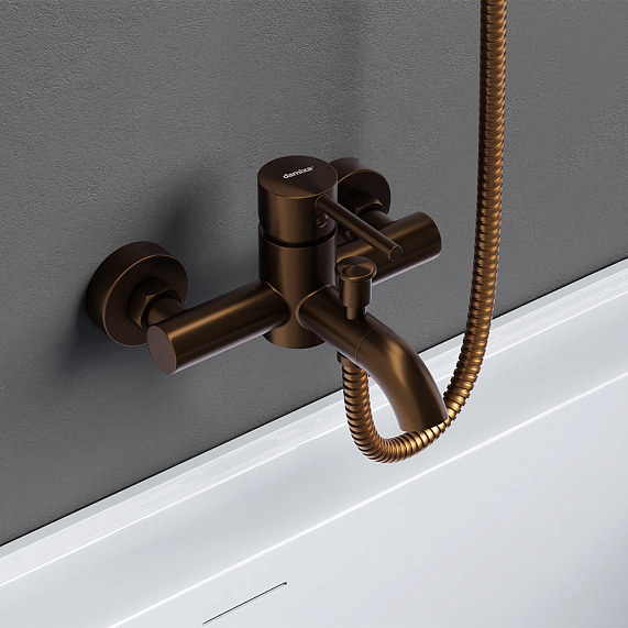 Смеситель для ванны/душа Damixa Scandinavian Pure однорычажный, настенный, излив короткий, длина 176 мм, без шланга/лейки, латунь, цвет розовое золото