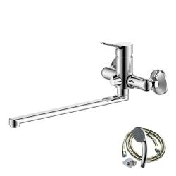 Смеситель для ванны/душа Olives IBIZA однорычажный, керамический картридж, настенный, излив поворотный 350 мм, латунь, цвет хром