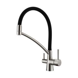 Смеситель для кухни/мойки Paulmark Siegen, с подключением к фильтру/биканальный, однорычажный, поворотный/гибкий излив, керамический картридж, высокий, длина излива 225 мм, латунь, цвет никель Смеситель для кухни/мойки Paulmark Siegen, с подключением к фильтру/биканальный, однорычажный, поворотный/гибкий излив, керамический картридж, высокий, длина излива 225 мм, латунь, цвет никель