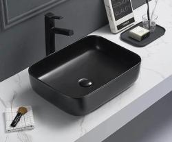 Раковина для ванной CeramaLux NC 9396-1MB 60,5х11,5х35,5 накладная, прямоугольная, керамическая/фарфоровая, цвет черный матовый, без отверстия под смеситель, без слива-перелива