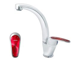 Смеситель для раковины/умывальника Варион KARAT красный излив MAXI, однорычажный, поворотный, длина излива 135 мм, керамический, латунь, цвет хром