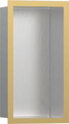 Полка Hansgrohe XtraStoris Individual 300/150/100, с дизайнерской рамой, размер 30х15х10 см, встраиваемая в нишу, форма прямоугольная, цвет шлифованная сталь/полированное золото, нержавеющая сталь, встроенная/настенная, шкаф/короб