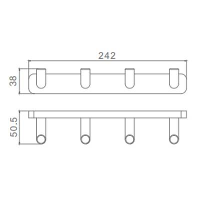 Планка с крючками Raglo R320.054, настенная, 4 крючка, латунь, форма округлая, для полотенец/халатов в ванную/туалет/душевую кабину, цвет хром