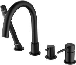 Смеситель для ванны/душа Aquatek Европа на борт ванны, однорычажный, неповоротный, длина излива 207 мм, латунь, цвет матовый черный