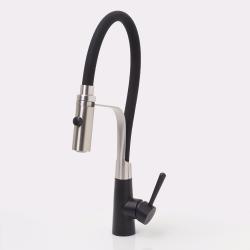 Смеситель для кухни/мойки WasserKRAFT, однорычажный, поворотный/гибкий излив, керамический, длина излива 295 мм, нержавеющая сталь, цвет черный