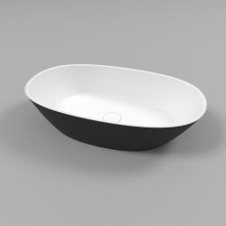 Раковина Whitecross Amazon 60х35 см, накладная, из искусственного камня, овальная, цвет черный/белый матовый, без отверстия под смеситель, без перелива, умывальник