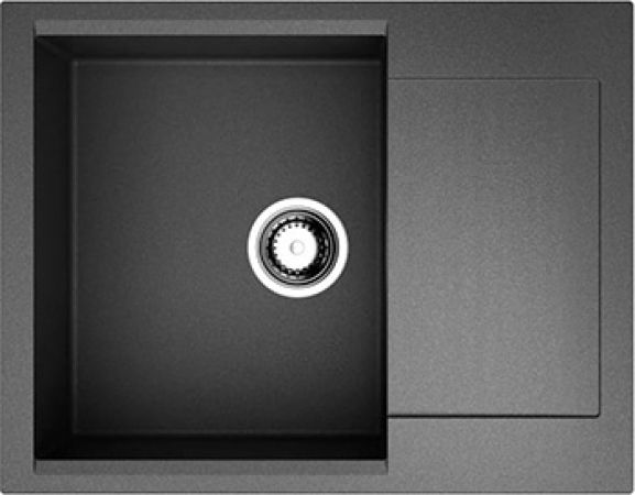 Мойка Omoikiri Daisen 65-BL Artgranit, 65х51 см, врезная, с левым/правым крылом, из искусственного камня, прямоугольная, цвет черный, без отверстия под смеситель, слив-перелив, для кухни